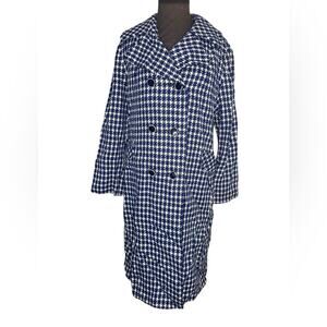 Vtg 60s Wool Houndstooth Double Breasted Mod Coat Women Size M Ladylike Jackie O